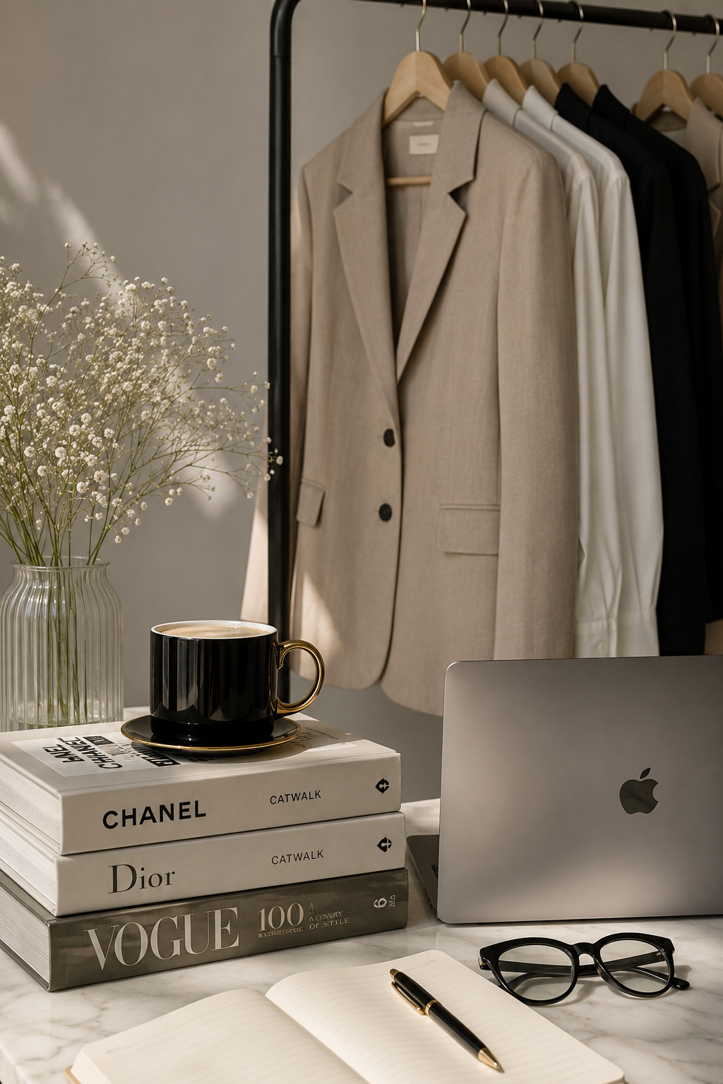 Classic corporate chic workwear for women aesthetic featuring a tailored blazer and sophisticated office styling